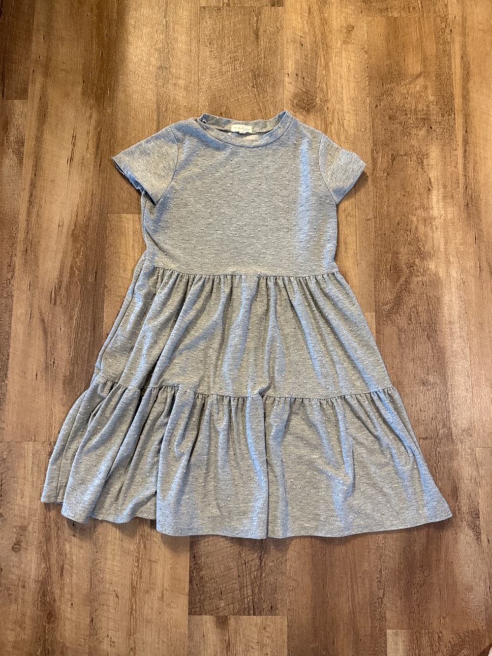 See You Monday Girls' Short Sleeve Tiered Dress - Light Gray